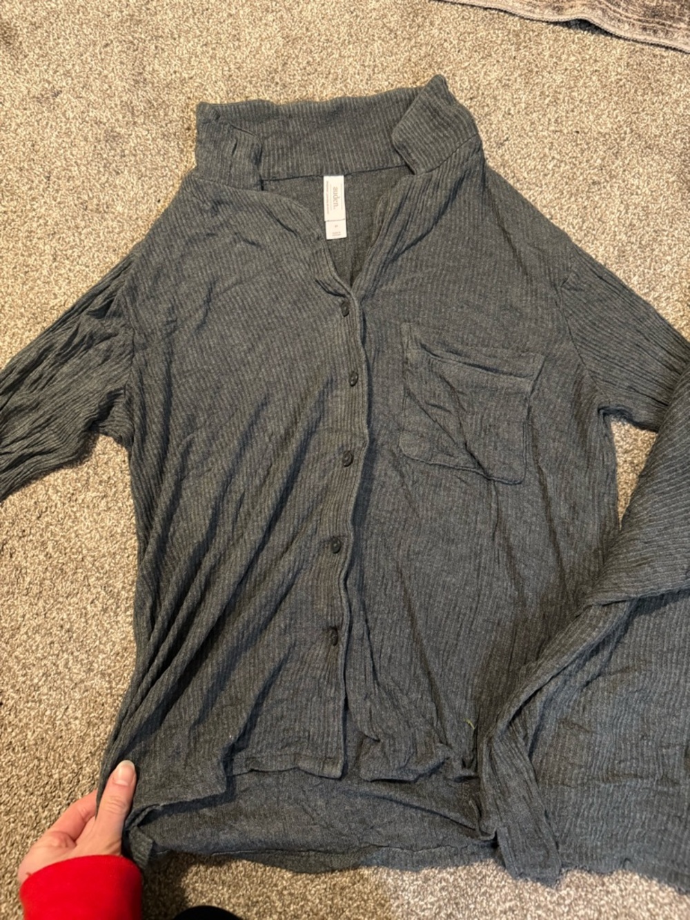 *SET OF TWO* Auden Ribbed Button-Up Sleep Top in Charcoal Gray